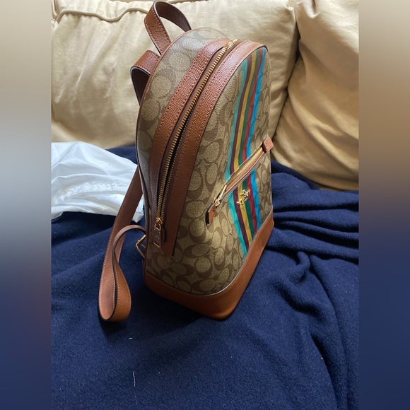 Coach Kenley Backpack - Legacy Khaki Signature Multicolor Stripe Backpack - Picture 2 of 8